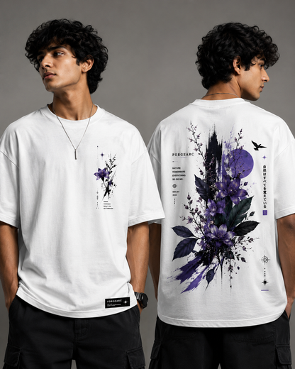 Nature Bloom Purple Graphic Oversized T-Shirt
