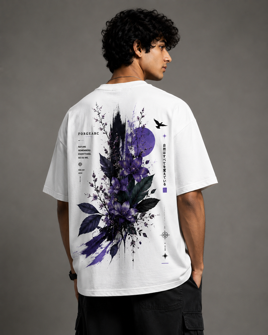 Nature Bloom Purple Graphic Oversized T-Shirt