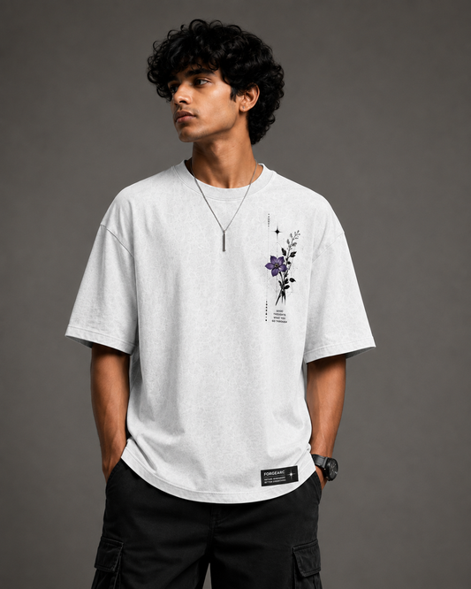 Nature Bloom Purple Graphic Oversized T-Shirt