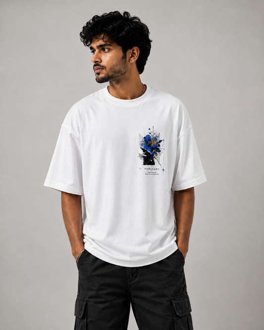 Nature Remembers Oversized Blue Botanical Graphic T-Shirt – 200 GSM